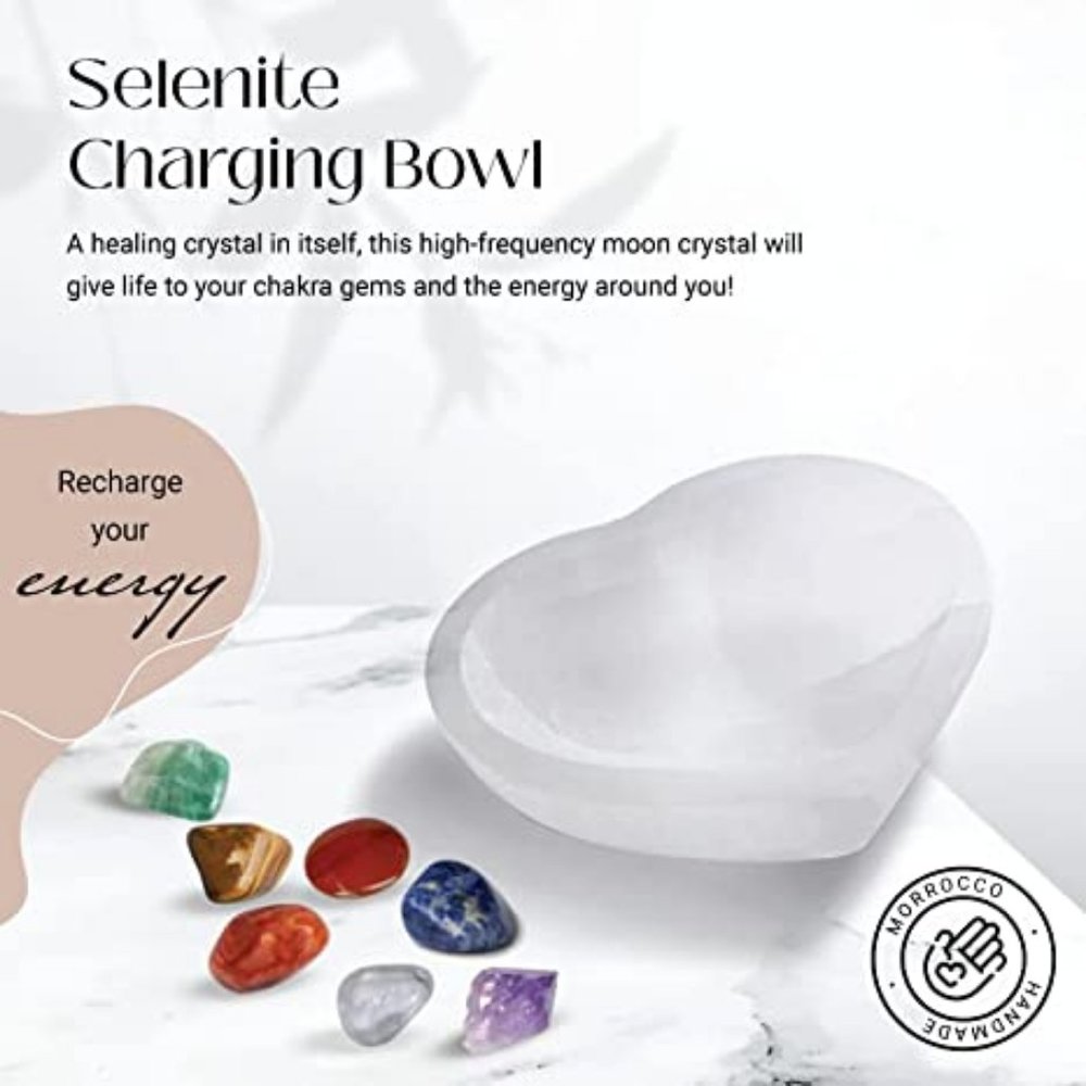 Stemma Selenite Bowl Heart 4 inch| Crystals and Healing Stones 9 Piece Crystal S - Picture 3 of 12